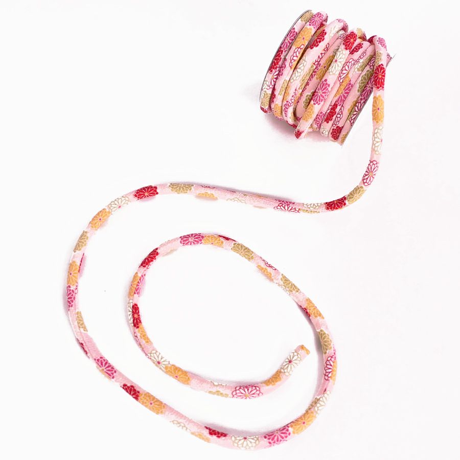 ちりめん丸ひも・柄・8ミリ(実寸約8-10ミリ) 菊姫・ピンク