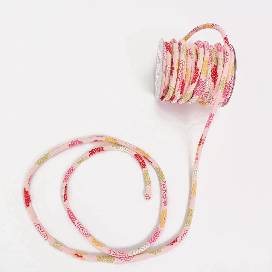 ちりめん丸ひも・柄・4ミリ(実寸約4-6ミリ) 菊姫・ピンク