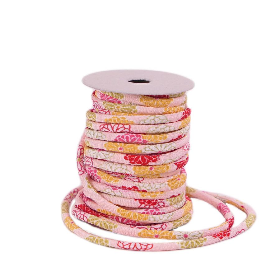 ちりめん丸ひも・柄・3ミリ(実寸約3-4ミリ) 菊姫・ピンク