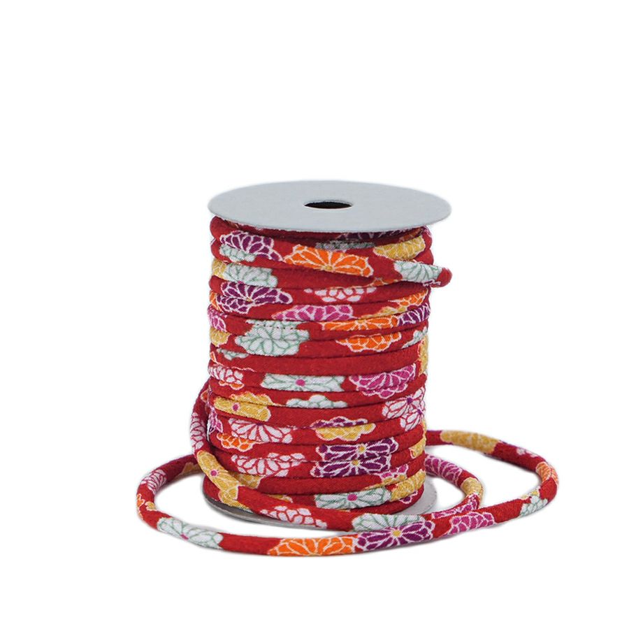 ちりめん丸ひも・柄・3ミリ(実寸約3-4ミリ) 菊姫・赤