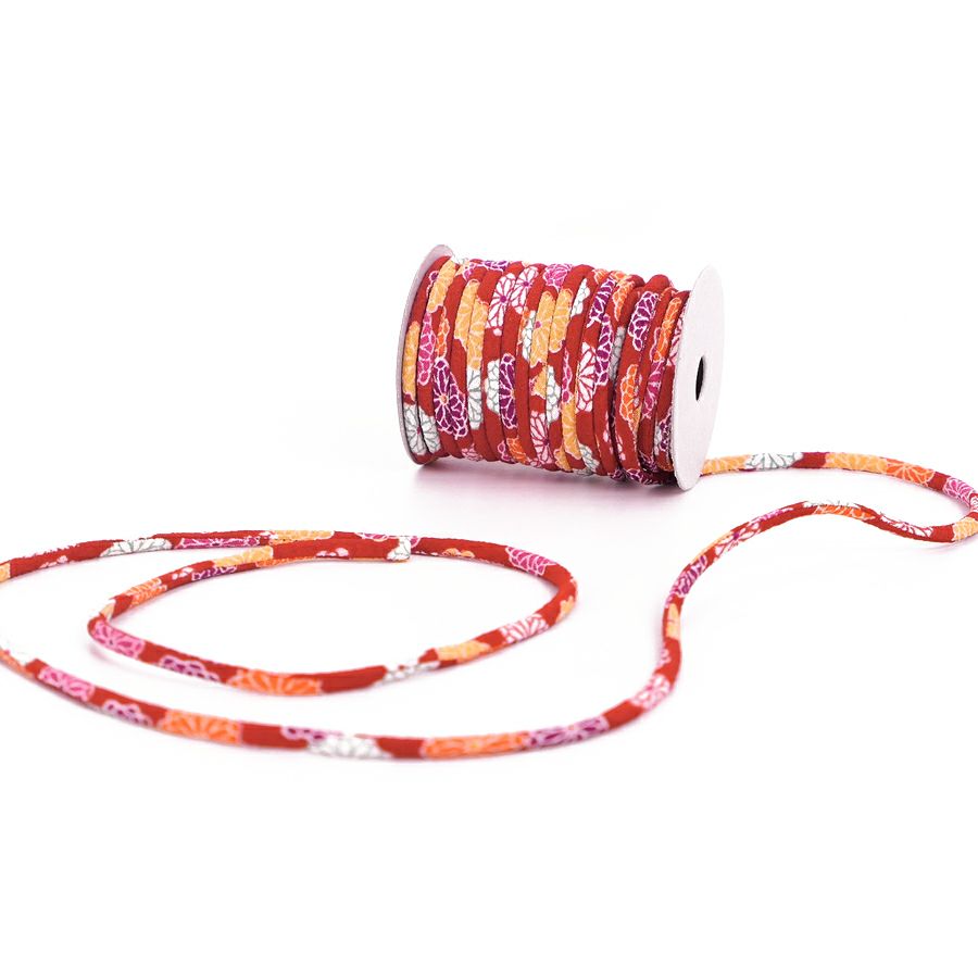 ちりめん丸ひも・柄・3ミリ(実寸約3-4ミリ) 菊姫・赤