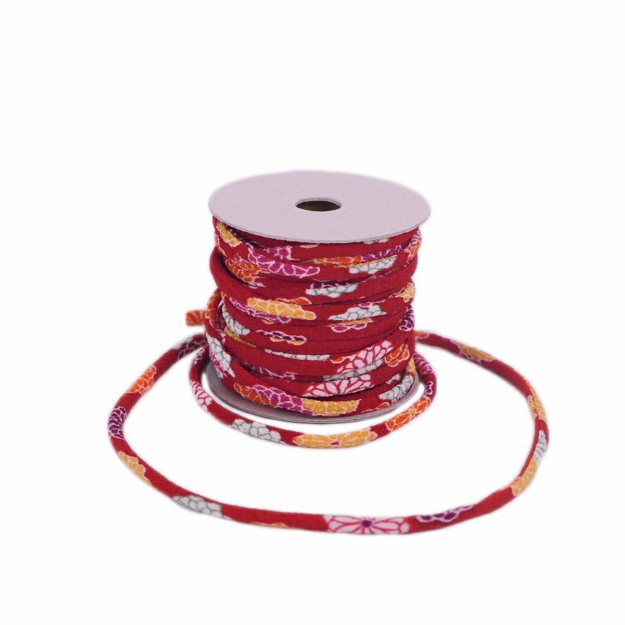 ちりめん丸ひも・柄・2ミリ(実寸約3ミリ) 菊姫・赤