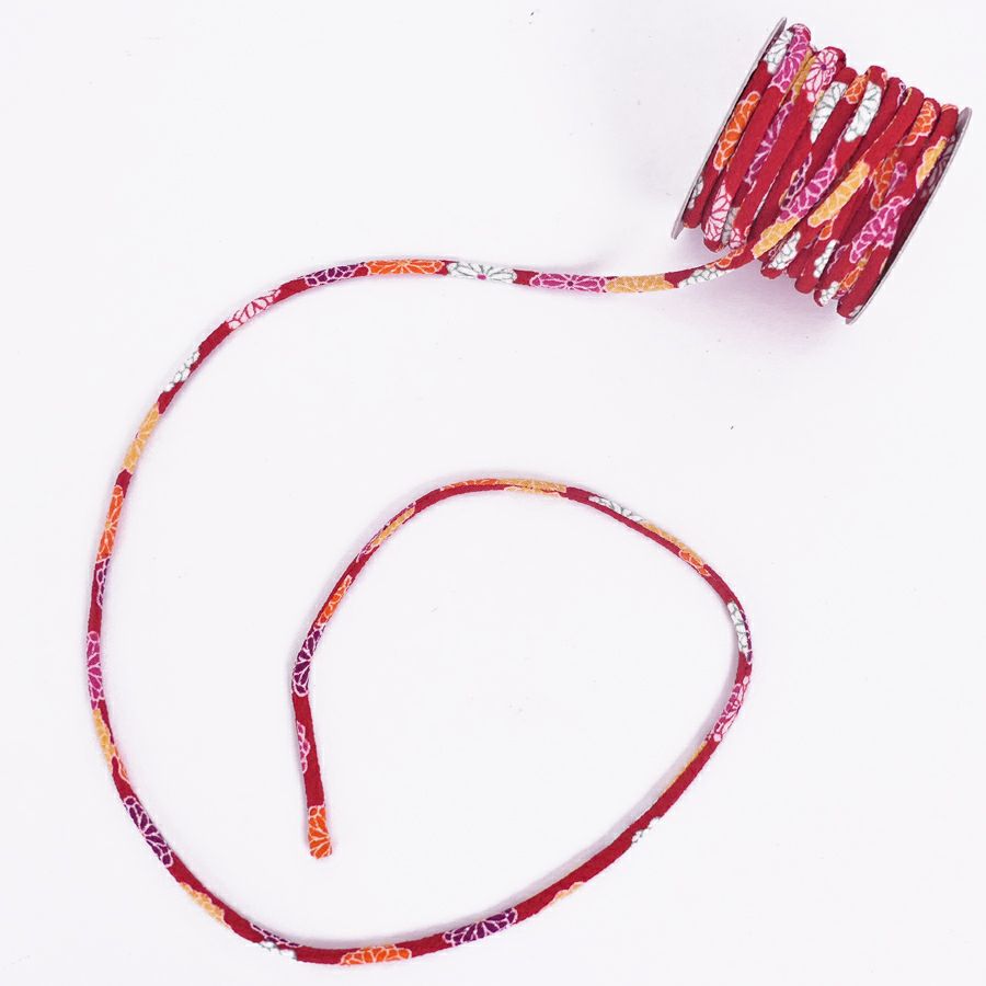 ちりめん丸ひも・柄・2ミリ(実寸約3ミリ) 菊姫・赤