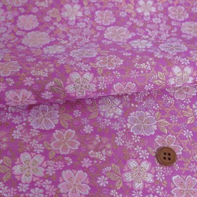 金襴生地(金らん) 桧垣にのぞく桜(ねずみ色) 10cm単位 切り売り |生地