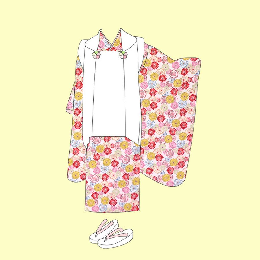 ポリちりめん生地 菊花のいろどり(白)