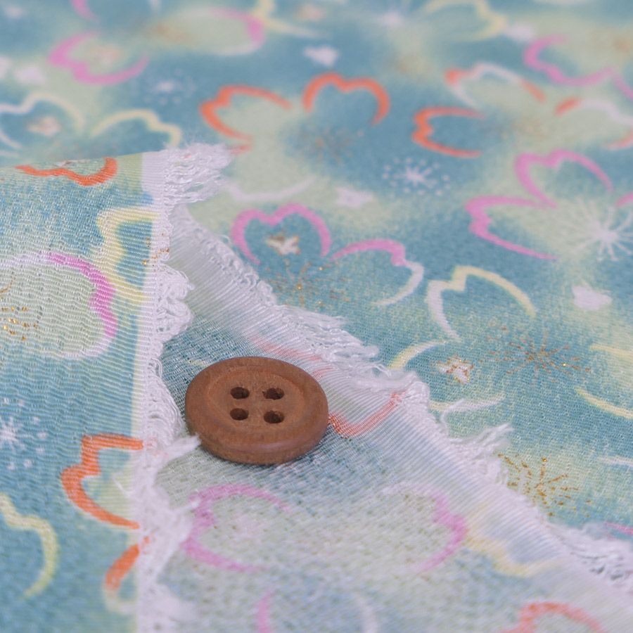 ちりめん生地 桜夜(黄緑) 10cm単位 切り売り 桜の輪郭柄チリメン レーヨン縮緬布地 手芸用グリーン花柄