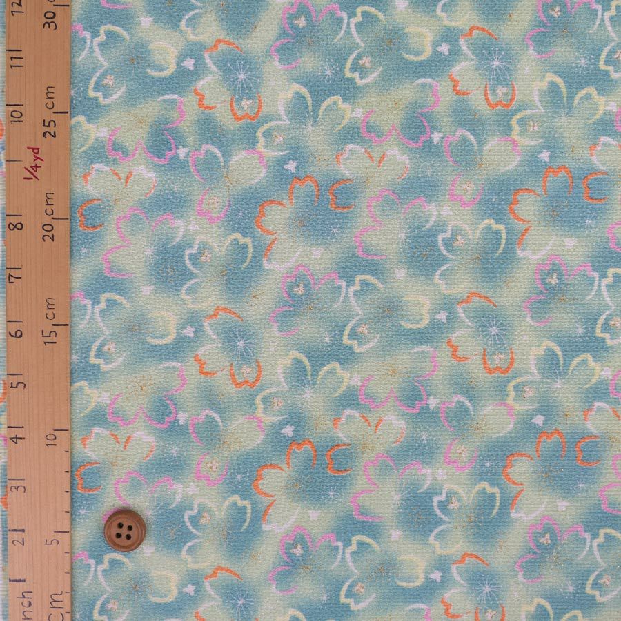 ちりめん生地 桜夜(黄緑) 10cm単位 切り売り 桜の輪郭柄チリメン レーヨン縮緬布地 手芸ちりめん生地 桜夜(黄緑) 10cm単位 切り売り 桜の輪郭柄チリメン レーヨン縮緬布地 手芸用グリーン花柄