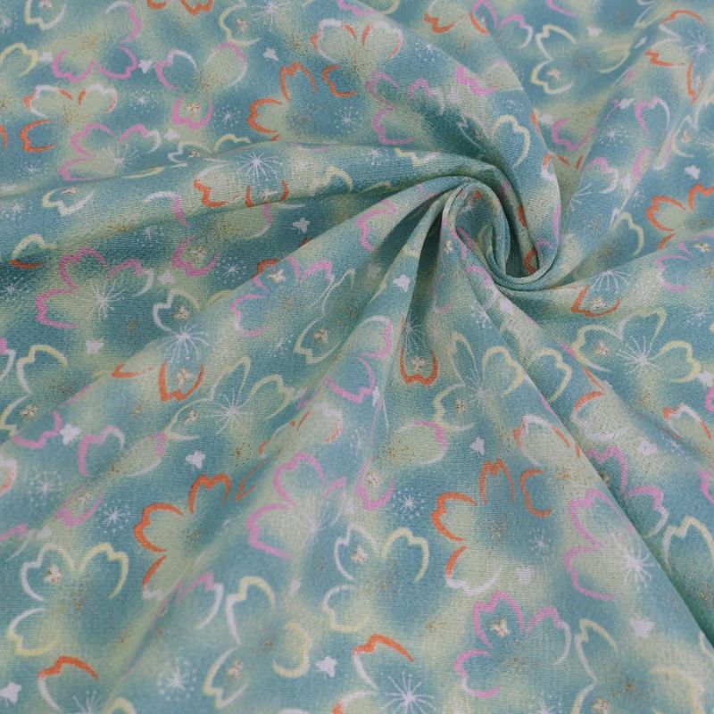 ちりめん生地 桜夜(黄緑) 10cm単位 切り売り 桜の輪郭柄チリメン レーヨン縮緬布地 手芸用グリーン花柄