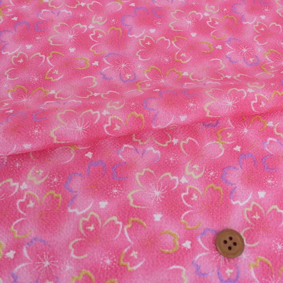 ちりめん生地 桜夜(ピンク) 10cm単位 切り売り 桜柄縮緬 レーヨンチリメン布地 手芸用クラフト用 和風柄可愛い