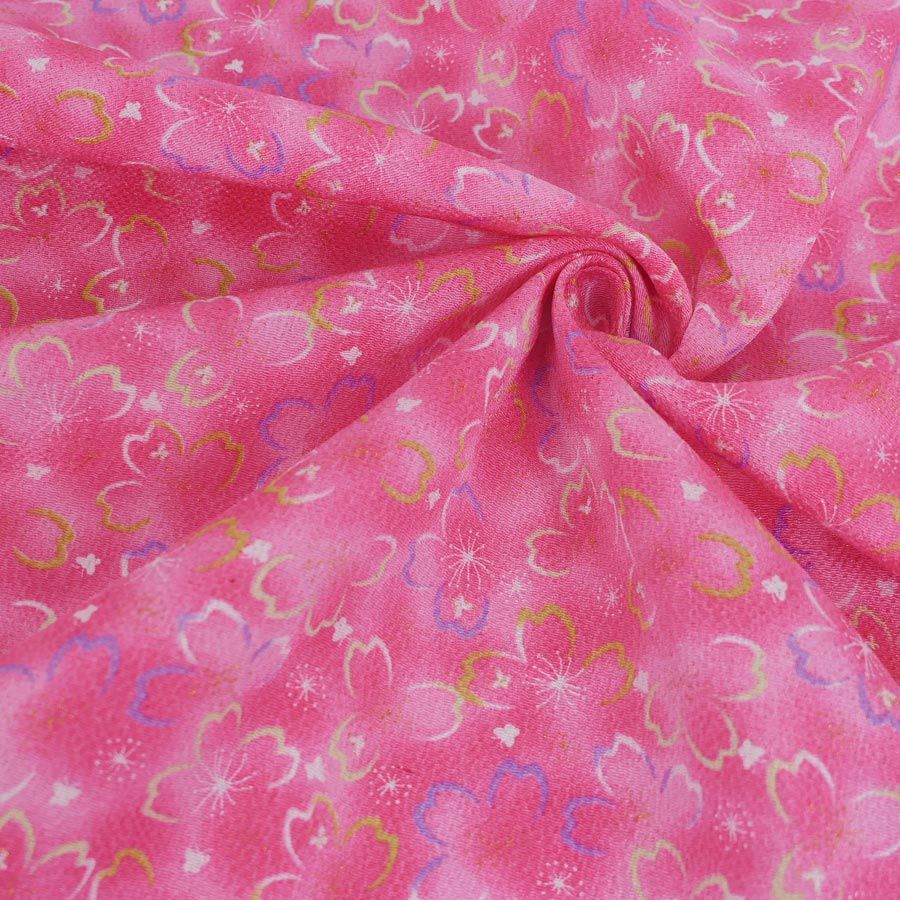 ちりめん生地 桜夜(ピンク) 10cm単位 切り売り 桜柄縮緬 レーヨンチリメン布地 手芸用クラフト用 和風柄可愛い