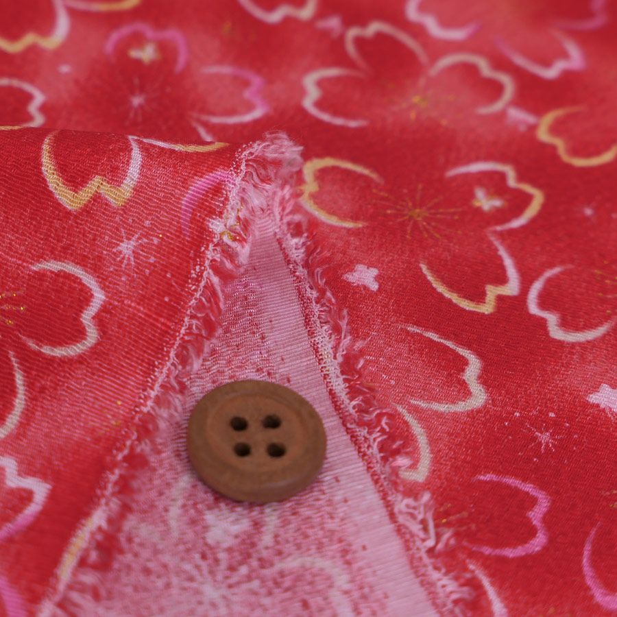 ちりめん生地 桜夜(赤) 10cm単位 切り売り 桜柄チリメン レーヨン縮緬布地 手芸用 ぼかし背景に桜輪郭