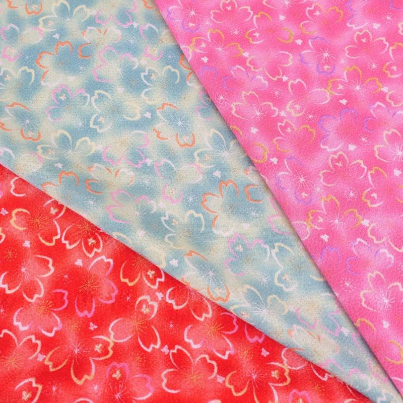 ちりめん生地 桜夜(赤) 10cm単位 切り売り 桜柄チリメン レーヨン縮緬布地 手芸用 ぼかし背景に桜輪郭
