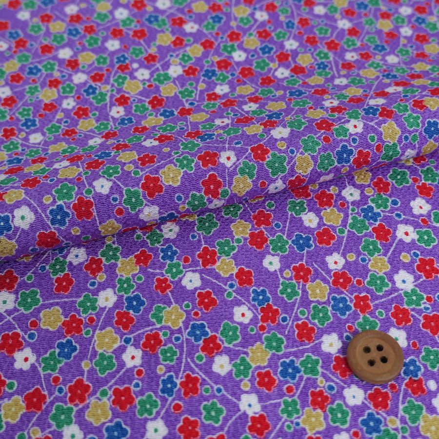 ちりめん生地 小花の宝箱(藤色) 10cm単位 切り売り