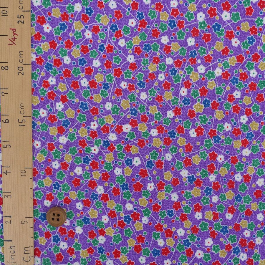 ちりめん生地 小花の宝箱(藤色) 10cm単位 切り売り