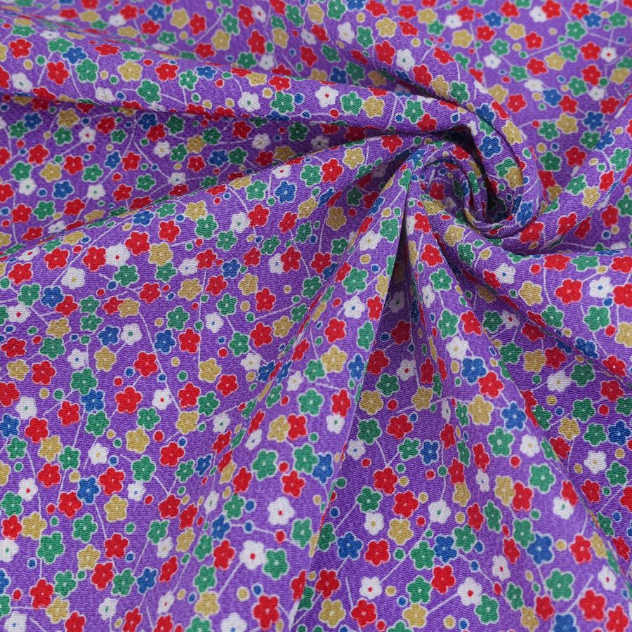 ちりめん生地 小花の宝箱(藤色) 10cm単位 切り売り