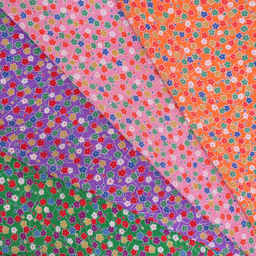 ちりめん生地 小花の宝箱(藤色) 10cm単位 切り売り