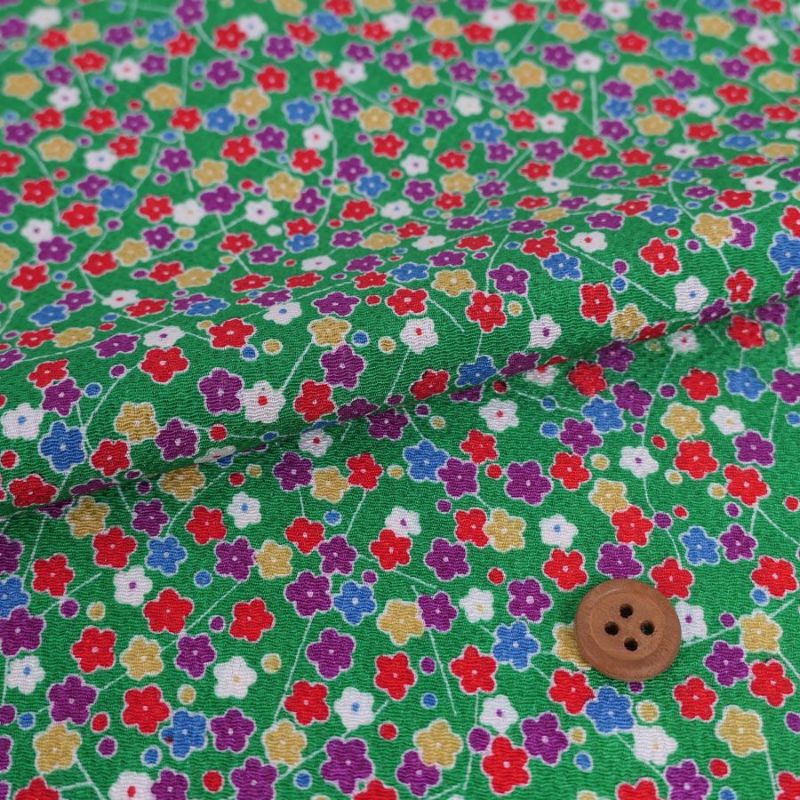 ちりめん生地 小花の宝箱(緑) 10cm単位 切り売り