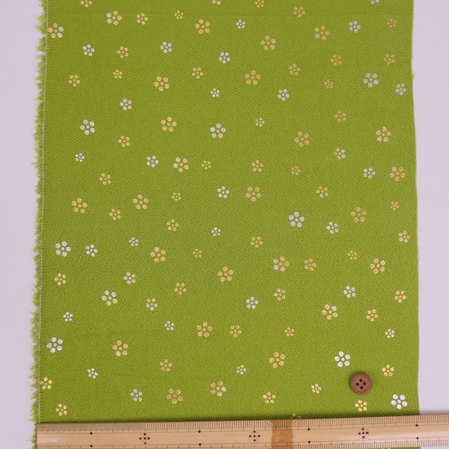 小幅ちりめん生地 干支向き 金銀梅鉢 (黄緑)