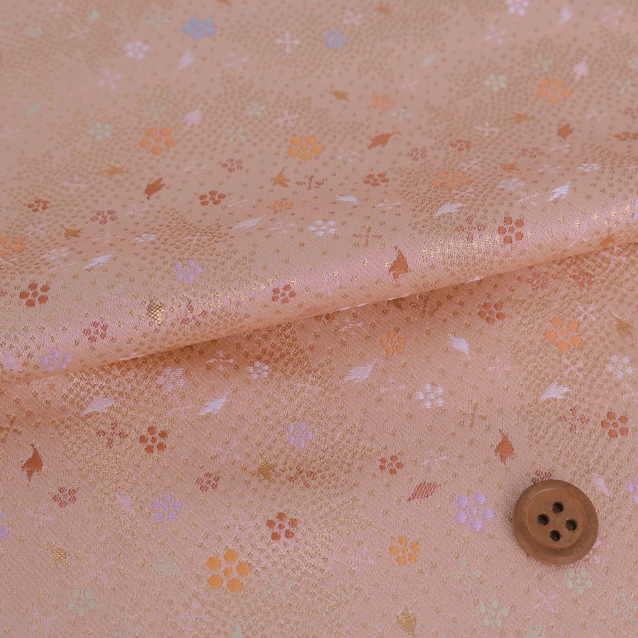 金襴生地(金らん) 小花の吹き寄せ(渋桜色) 10cm単位 切り売り