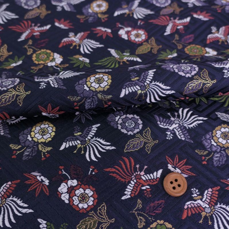 金襴生地(金らん) さやがた地に鳳凰と花(紺) 10cm単位 切り売り