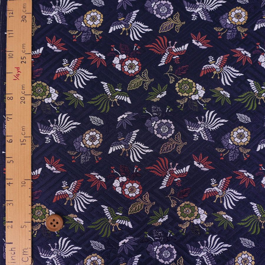 金襴生地(金らん) さやがた地に鳳凰と花(紺) 10cm単位 切り売り