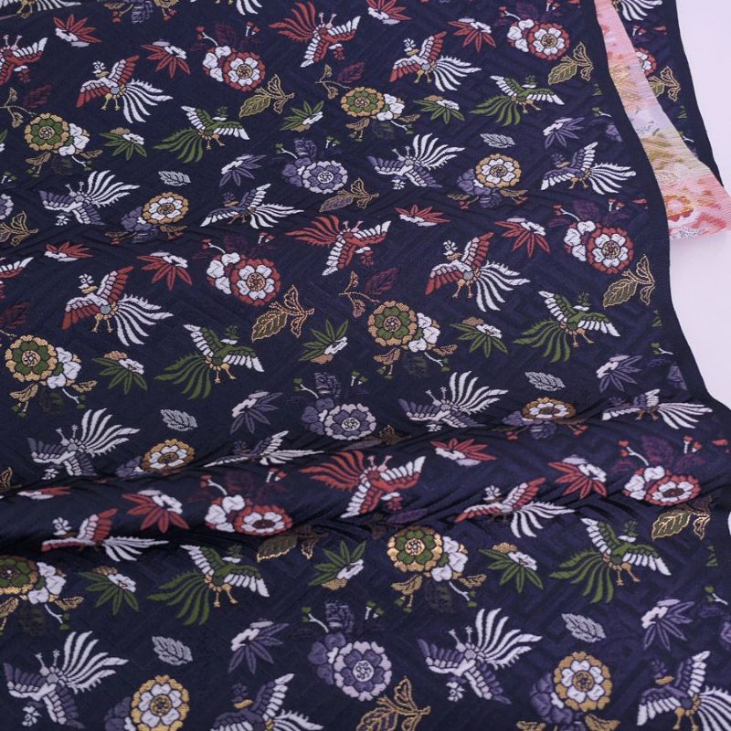 金襴生地(金らん) さやがた地に鳳凰と花(紺) 10cm単位 切り売り