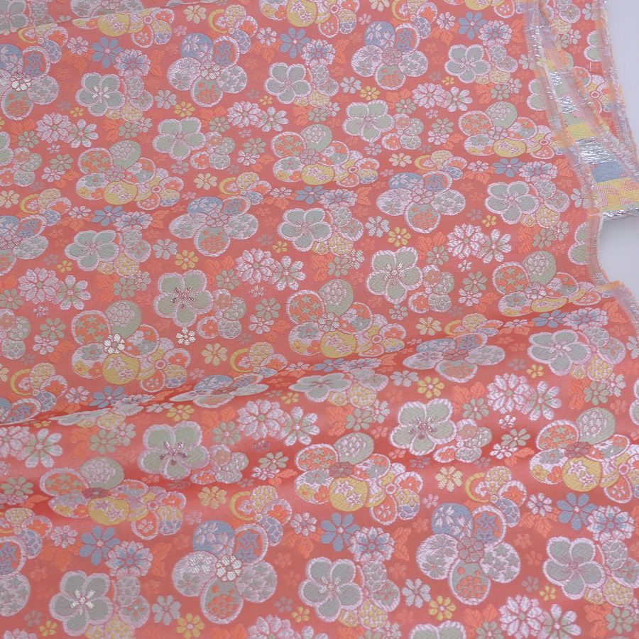 金襴生地(金らん) 親子ねじ梅(サーモンピンク)