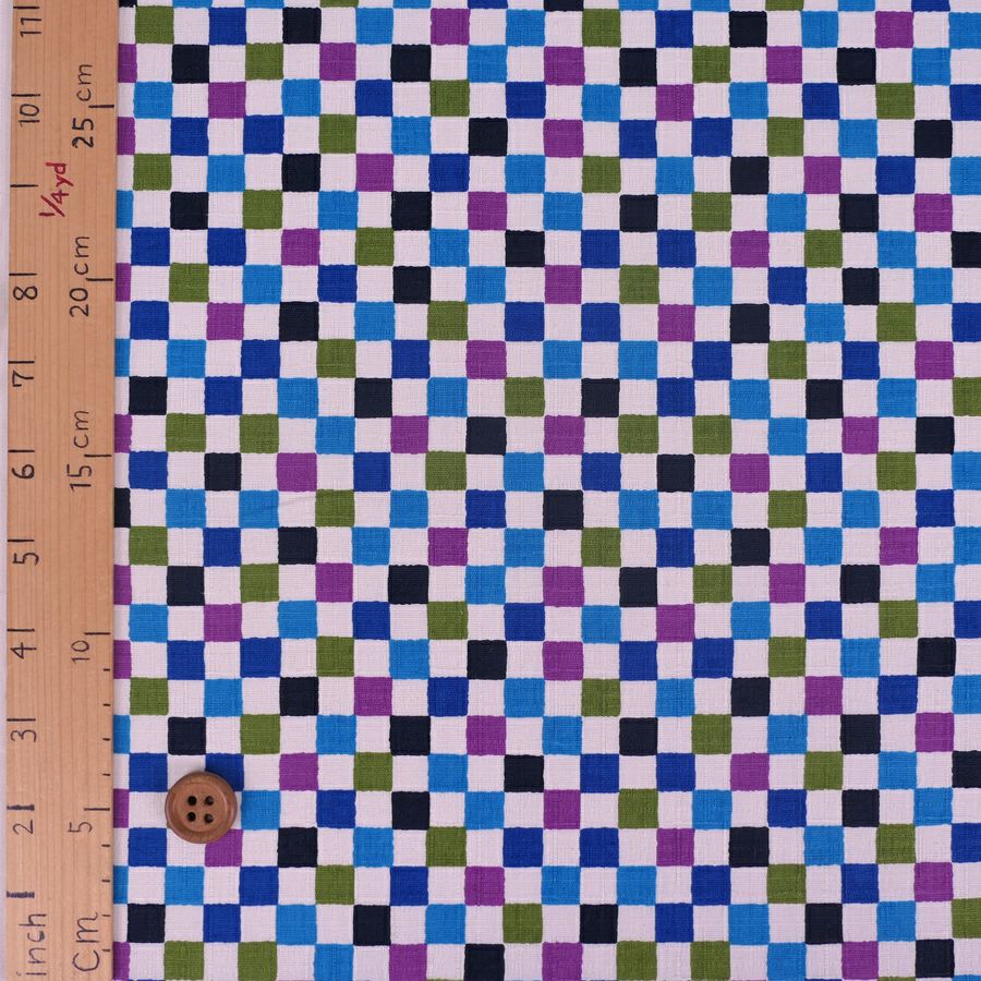 和柄コットン生地 カラフルな市松柄(藍あさぎ) 10cm単位 切り売り