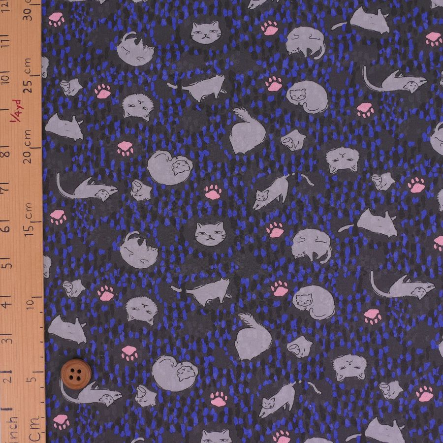 点描に猫の日常(グレー/ブルー) 10cm単位 切り売り