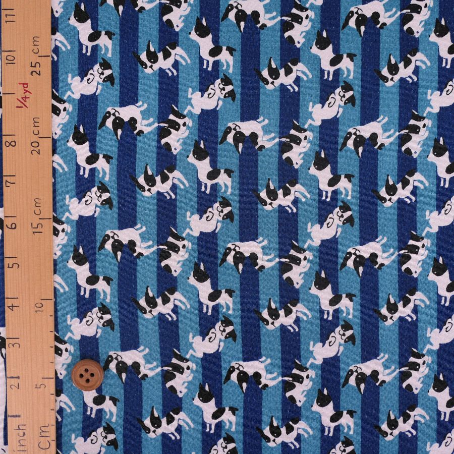 ちりめん生地 縞にフレンチブルドッグ(青)