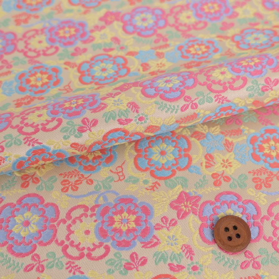 金襴生地(金らん) 六弁重ね花紋(パステル) 10cm単位 切り売り