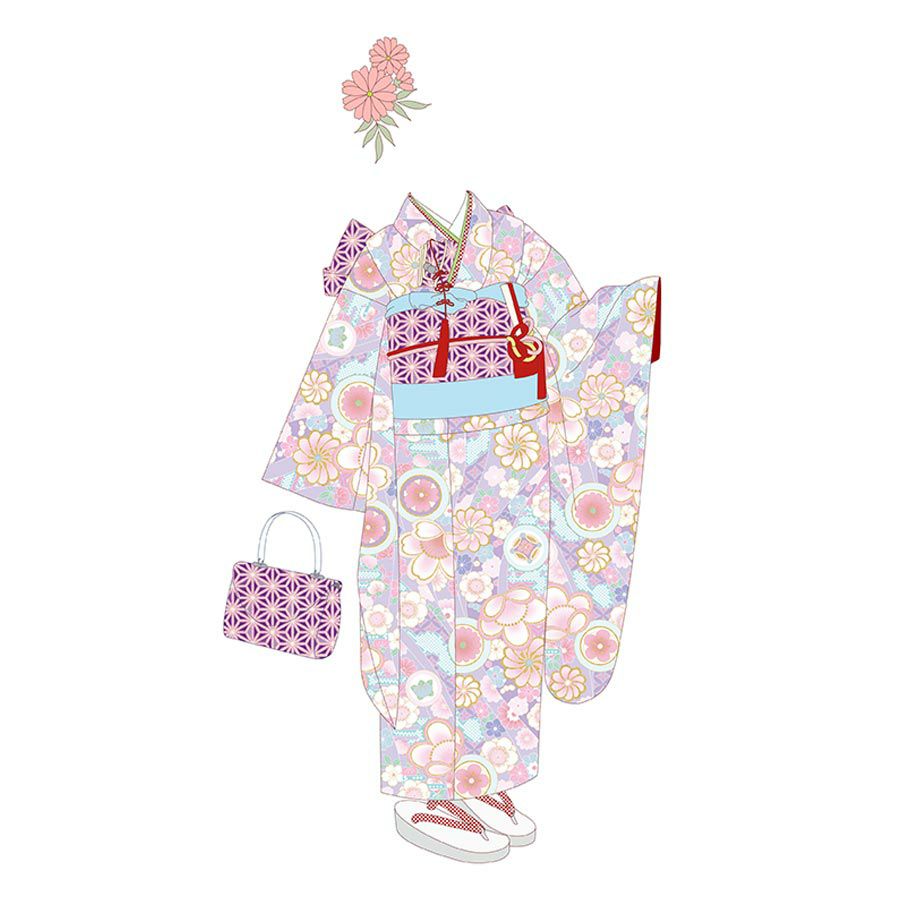 着物用洗える生地 のしめに花と丸紋散らし(パステル系) 1反売り(約12m)