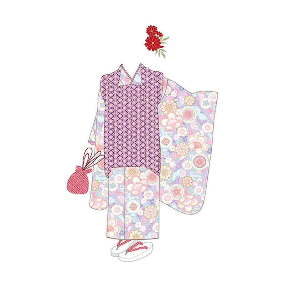 花柄刺繍のピンク着物反物 着物用洗える生地 のしめに花と丸紋散らし(パステル系) 1反売り(約12m
