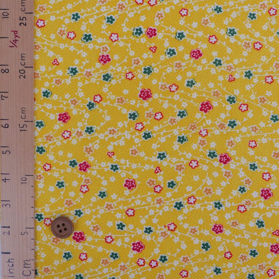 ちりめん生地 小さな花の連なり(黄色) 10cm単位 切り売り