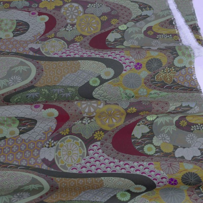 和柄コットン生地 大きな流れの伝統柄(緑系) 10cm単位 切り売り