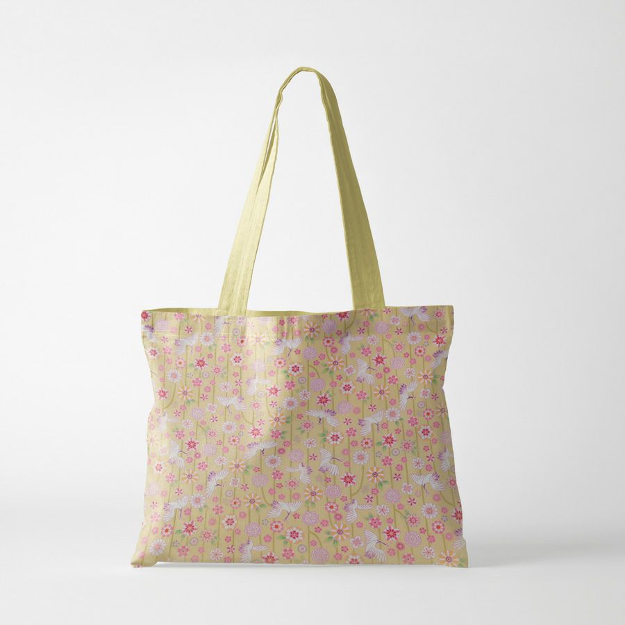 和柄コットン生地 鶴のつるし飾り(クリームイエロー) 10cm単位 切り売り