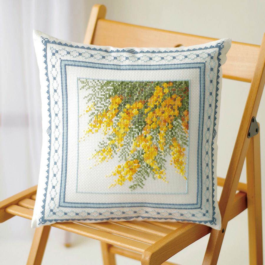 クロスステッチキット クッション 満開のミモザ・オノエメグミ ミモザコレクション
