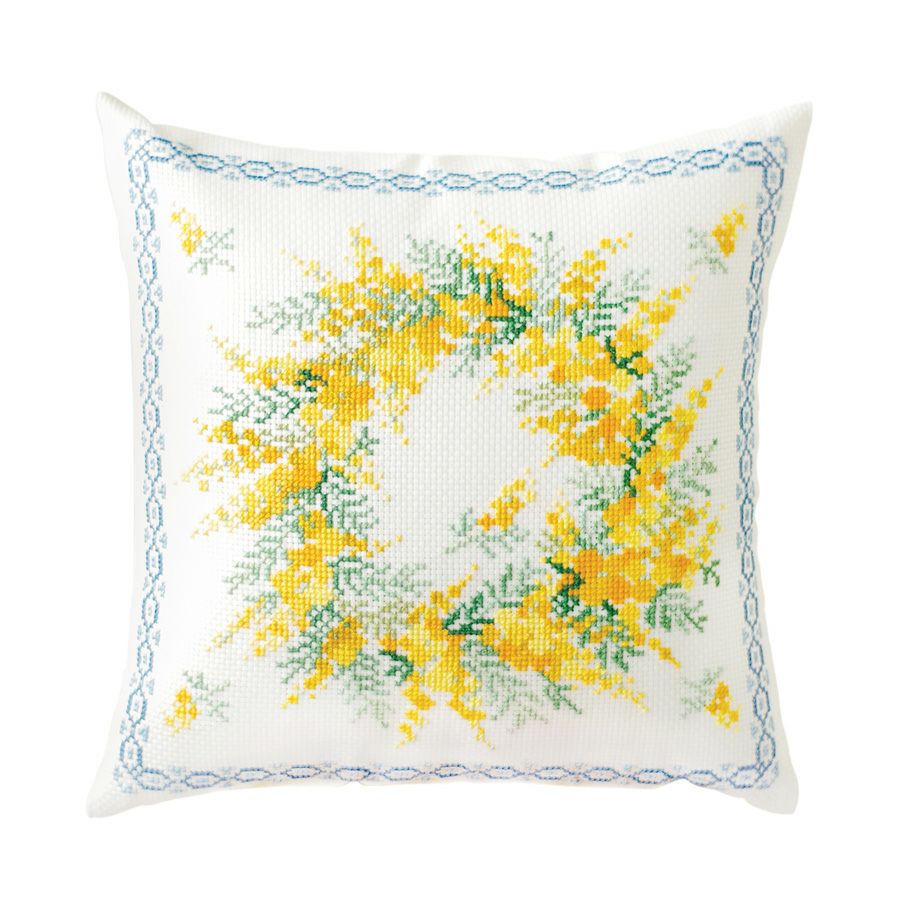 クロスステッチキット クッション ミモザのリース・オノエメグミ ミモザコレクション