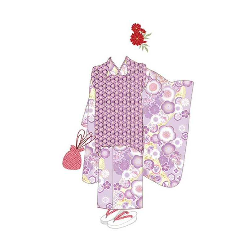 着物用洗える生地 梅花に手まりと糸巻き(薄紫) 1反売り(約12m)