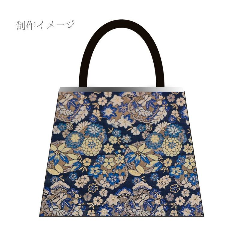 金襴生地(金らん) 四季の花丸重ね(紺) 10cm単位 切り売り