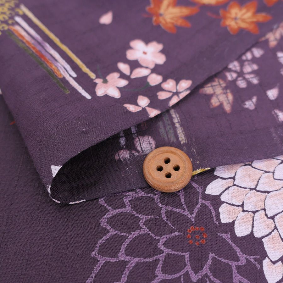 和柄コットン生地 花綴り(深紫) 10cm単位 切り売り
