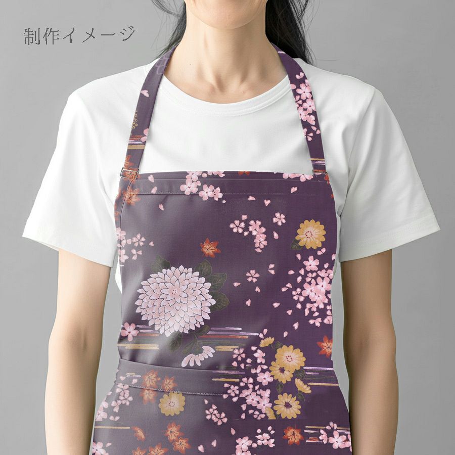 和柄コットン生地 花綴り(深紫) 10cm単位 切り売り