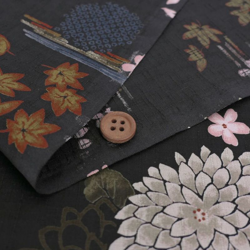 和柄コットン生地 花綴り(グレー) 10cm単位 切り売り