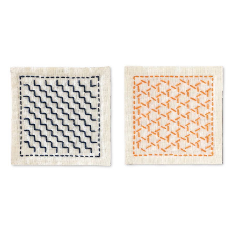 刺し子スターターキット 一目刺しのコースター 段つなぎ・籠目