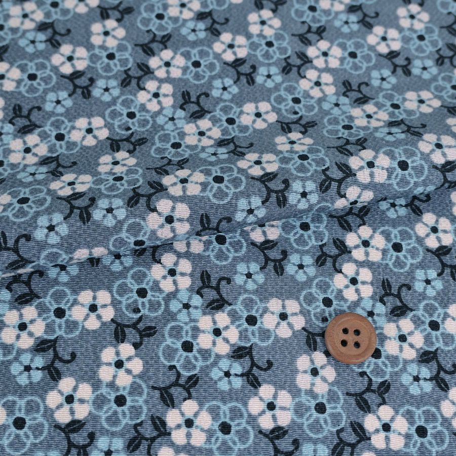 ちりめん生地 つる花(グレー/ブルー) 10cm単位 切り売り