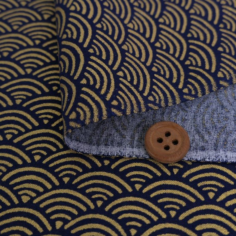  和柄コットン生地 煌めく青海波(金/濃紺) 10cm単位 切り売り