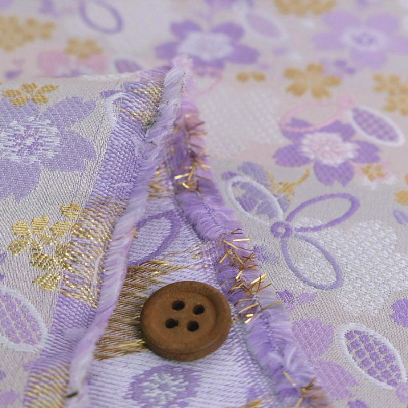 金襴生地(金らん) 桜と結び七宝(白/薄紫) 10cm単位 切り売り