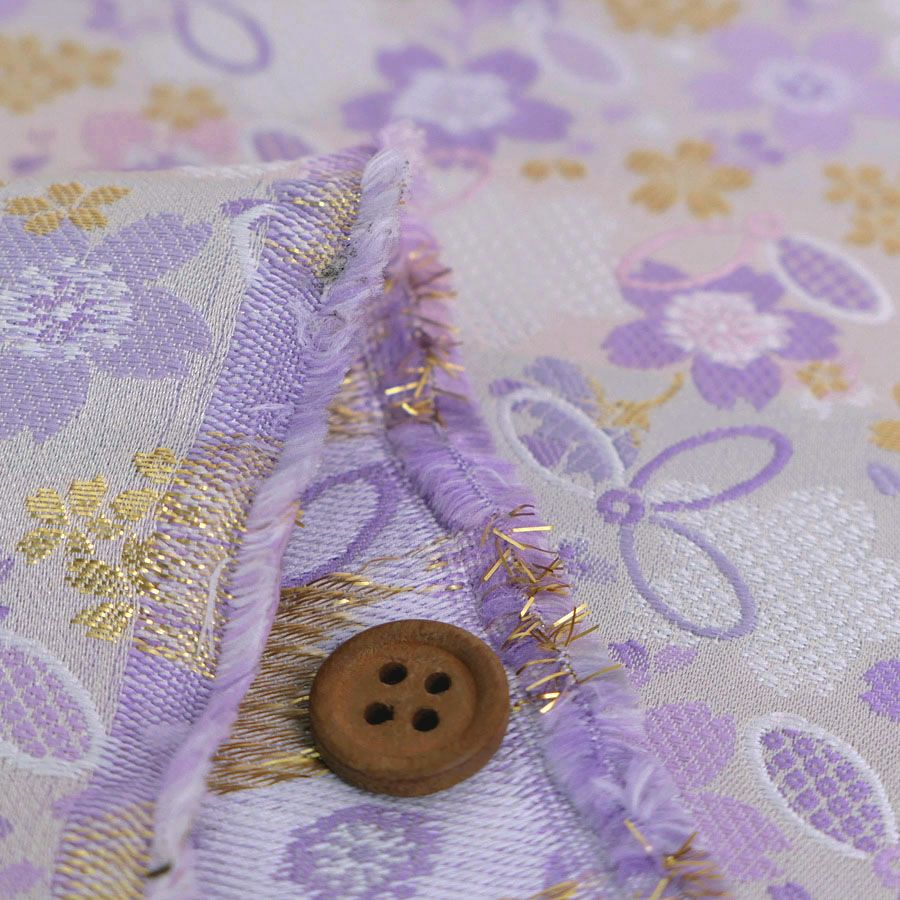 金襴生地(金らん) 桜と結び七宝(白/薄紫) 10cm単位 切り売り