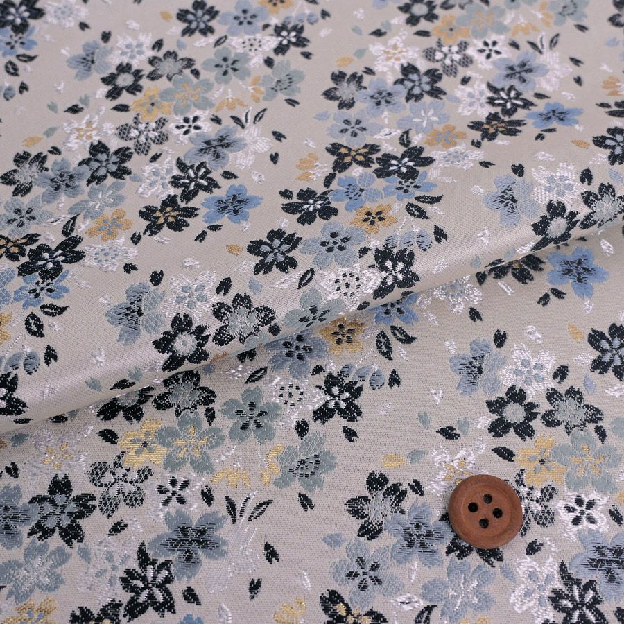 金襴生地(金らん) 桜流れ(ライトグレー/水色) 10cm単位 切り売り