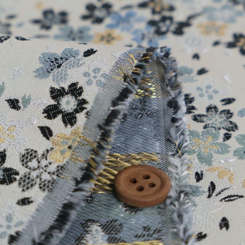 金襴生地(金らん) 桜流れ(ライトグレー/水色) 10cm単位 切り売り